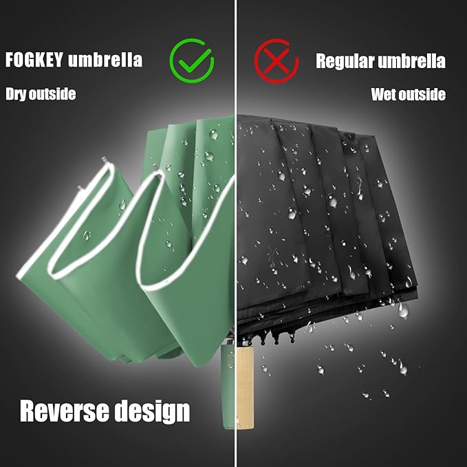Fogkey Large Windproof Travel Umbrella - Reverse Auto Folding Car Umbrella for Rain and Sun, Compact Inverted Design with Waterproof Canopy, 10 Durable Ribs, Fits Backpack, Portable for Women & Men