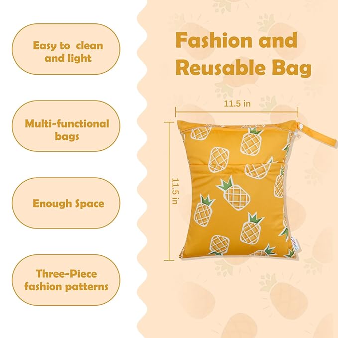 ALVA ALVABABY 3pcs Cloth Diaper Wet Dry Bags Waterproof Reusable with Two Zippered Pockets Travel Beach Pool Daycare Soiled Baby Items Yoga Gym Bag for Swimsuits or Wet Clothes 3L-ZM23A