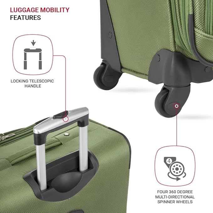 SWISSGEAR Sion Softside Expandable Spinner Luggage Durable Lightweight Travel Suitcase, Evergreen, Checked-Large