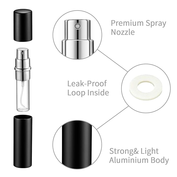 Boao 14 Pcs 10ml Perfume Travel Refillable Atomizer Black Mini Fragrance Sample Cologne Dispenser Glass Lined Portable with Refill Pump Coffee Spray Bottle for Women Men Outgoing Traveling