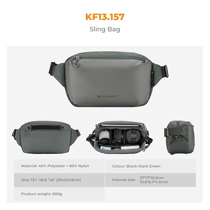 K&F CONCEPT Camera Sling Bag Crossbody Bag Waterproof Camera Shoulder Backpack DSLR/SLR/Mirrorless Camera Case