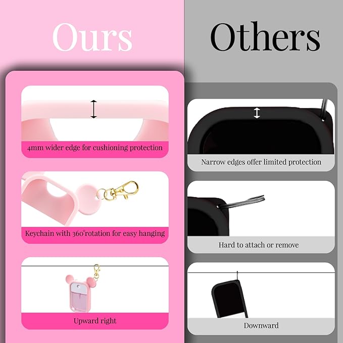 TERPINK 2 Pack Silicone Case Compatible with Touchland Hand Sanitizer Spray 1 fl oz, Mouse Design Protective Case with Keychain, Hand Sanitizer Spray Accessory (Black+Pink)