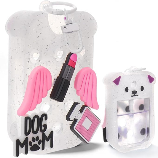 Mity rain Hand Sanitizer Spray Case Compatible With Touchland, Cute Silicone Hand Sanitizer Holder Keychain with 4 Charms, Portable Refillable Sanitizer Accessory, Gift for Women And Teens