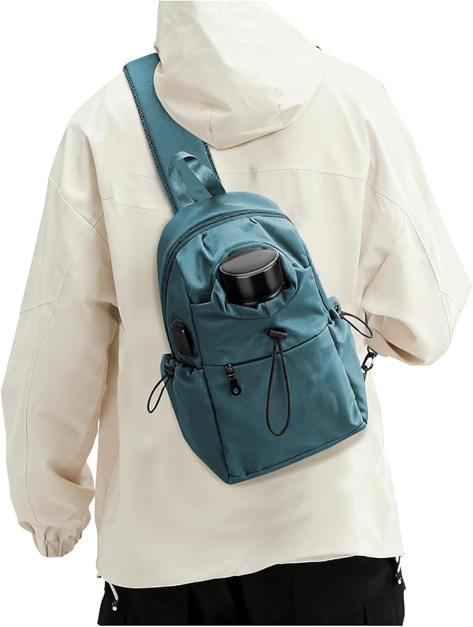 SEAFEW Sling Backpack bag for Men Peacock Blue, Tactical Backpack Shoulder Daypack Mini Anti-Theft Cross Body Motorcycle Chest Bags, Small One Strap Backpack for Casual Travel Hiking Outdoor Sports