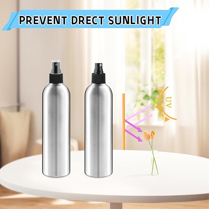 5 Pack 300ml/5oz Empty Aluminum Spray Bottles,Metal Fine Mist Sprayer,Refillable Cosmetic Atomizer Set with Lids for Cosmetic,Perfume,Face Spray,Air Freshener,Cleaning,Gardening