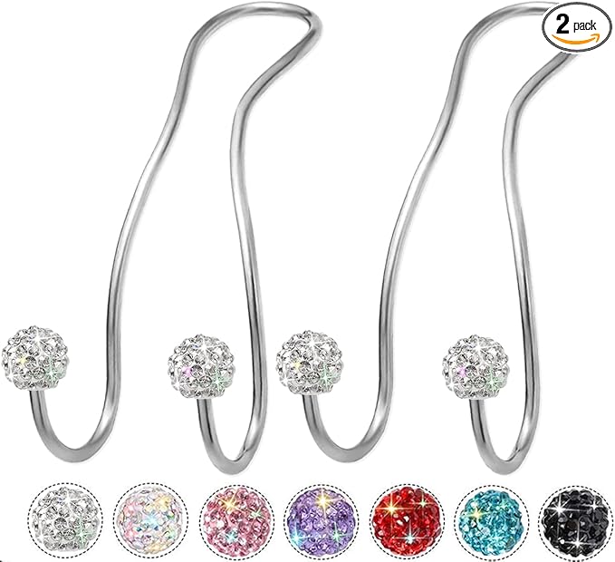 Bling Purse Hook for Car Headrest, Upgraded Cute Car Seat Hooks for Bag Handbag, Durable Stainless Auto Purse Hanger Holder 2 Pack, White