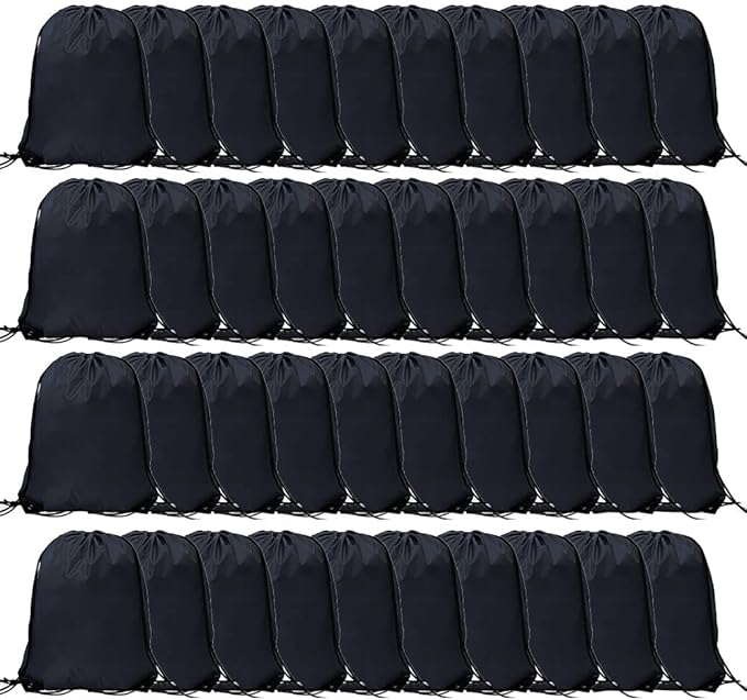 CODOBON 40 Pcs Drawstring Backpack Bulk Draw String Bags Cinch Polyester Bag for Gym Sport, Black
