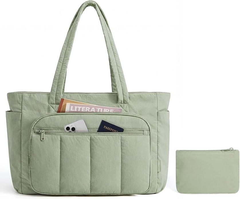 BAGSMART Tote Bag for Women, 2 Set Tote Bag with Zipper, Quilted Nurse Handbags for Work Travel College | 20L Capacity