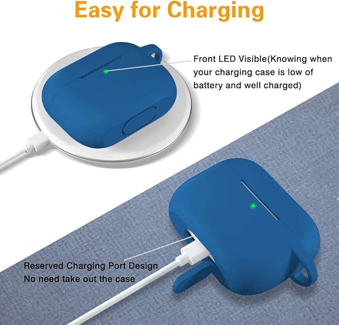 Lerobo Compatible with AirPods Pro Case 2019,Shock-Proof Silicone Skin Full Protective Cover for Airpods Pro 2,Supports Wireless Charging with Durable Carabiner Front LED Visible,Blue