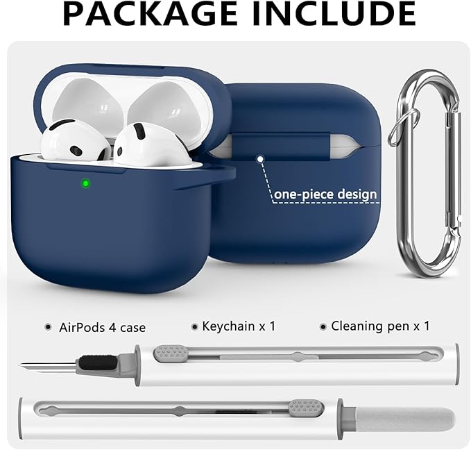 Ljusmicker for AirPods 4 Case 2024 with Cleaner Kit,Soft Silicone Protective Cover for Apple AirPods 4th Generation Cases for Women Men,for AirPod 4 Case Accessories with Keychain-Deep Blue