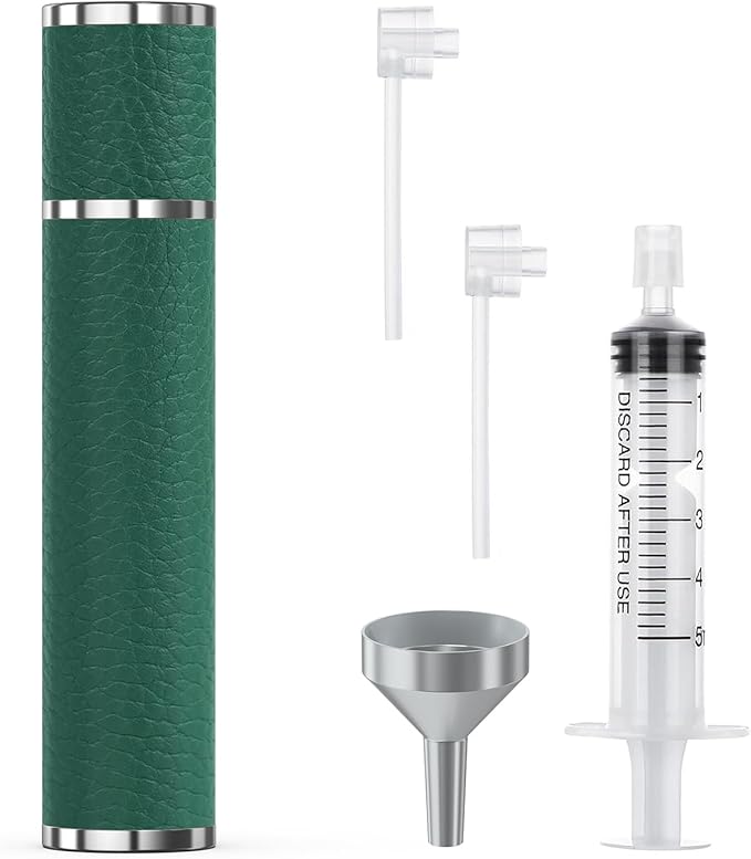 12ml Genuine Leather Perfume Atomizer Refillable, Portable Mini Cologne Sprayer with Magnetic Cap & 3 Refill Tools, Luxury Travel Size Fragrance Spray Bottle for Men & Women (Green)