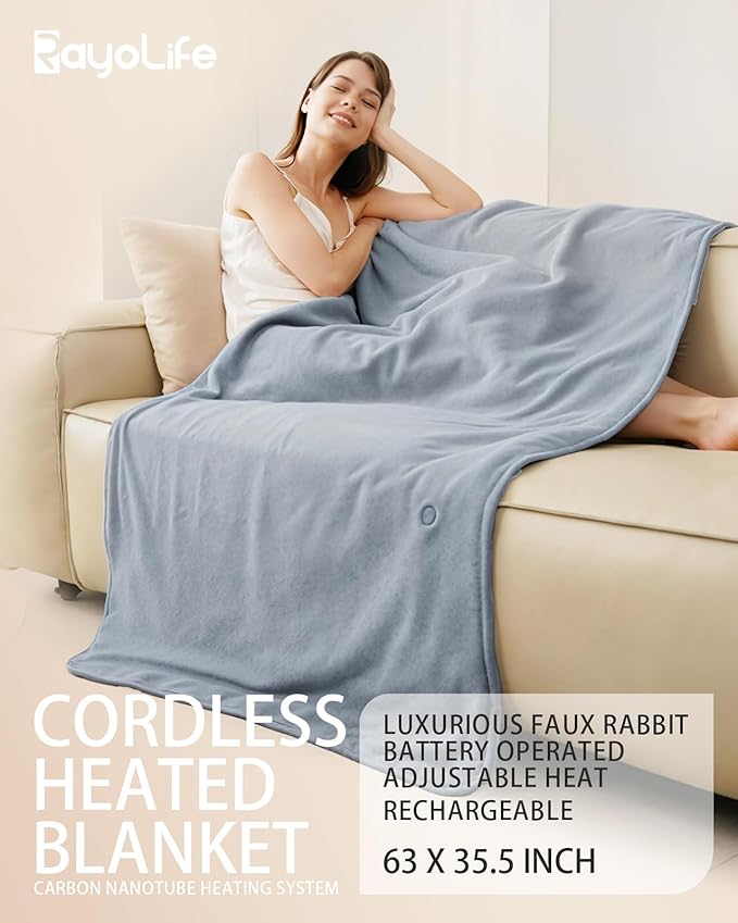 Cordless Heated Blanket with Battery Pack,Battery Powered Carbon Fiber Electric Heated Throw, Machine Washable, Long-Lasting for Home, Camping, Travel, Office