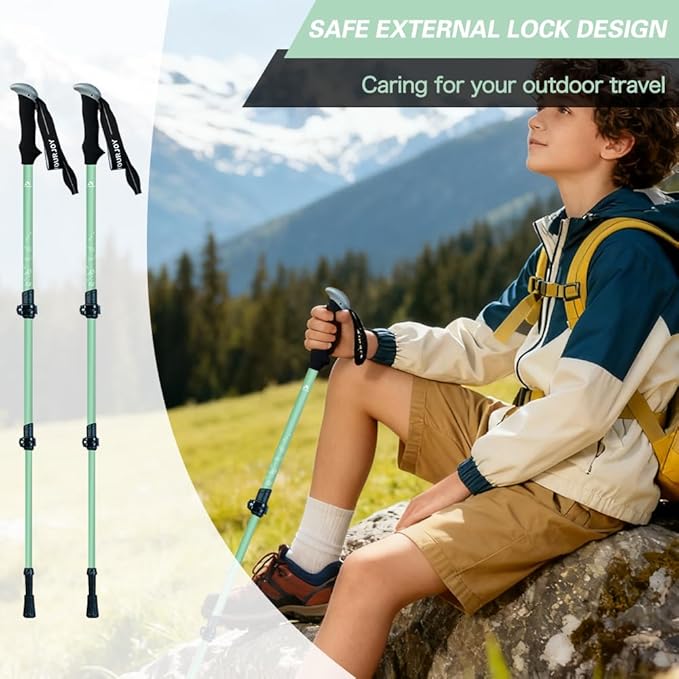 Hiking Trekking Poles for Kids, 2 Pack Anti Shock, Adjustable, Collapsible Hiking Poles for Trekking or Walking, Lightweight Aluminum Sticks
