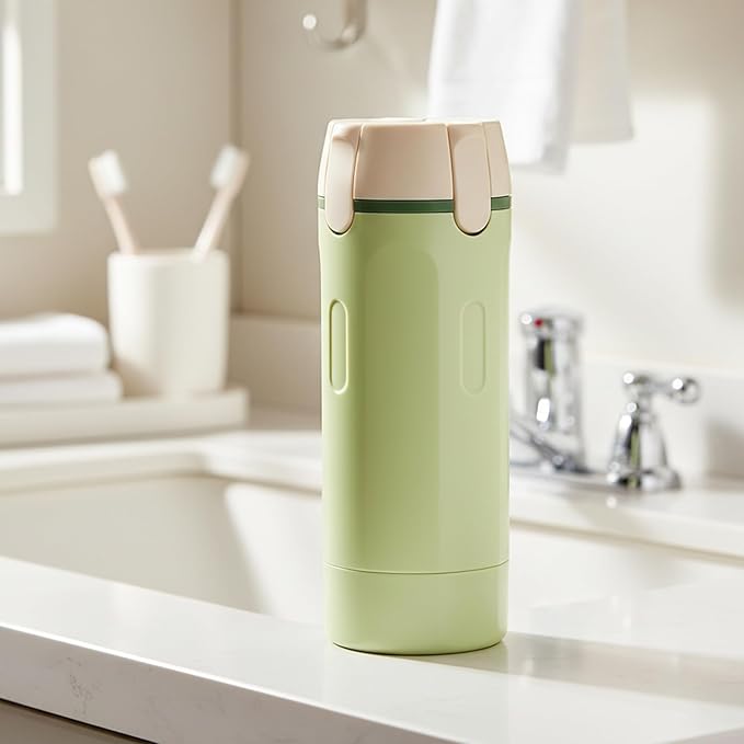 4 in 1 Travel Dispenser Bottle, Refillable Leak Proof Travel Size Bottles for Toiletries, Shampoo, Body Wash, Lotion, Conditioner (Light Green, 16.5cmx5.5cm, 30ml x 4, Plastic)