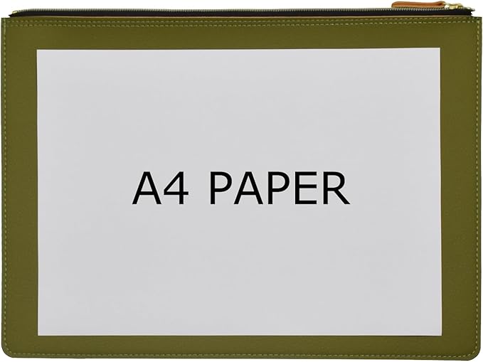 PU Leather A4 File Folder Zipper Document Holder Envelope Folder Case for Receipt Contract (Green)