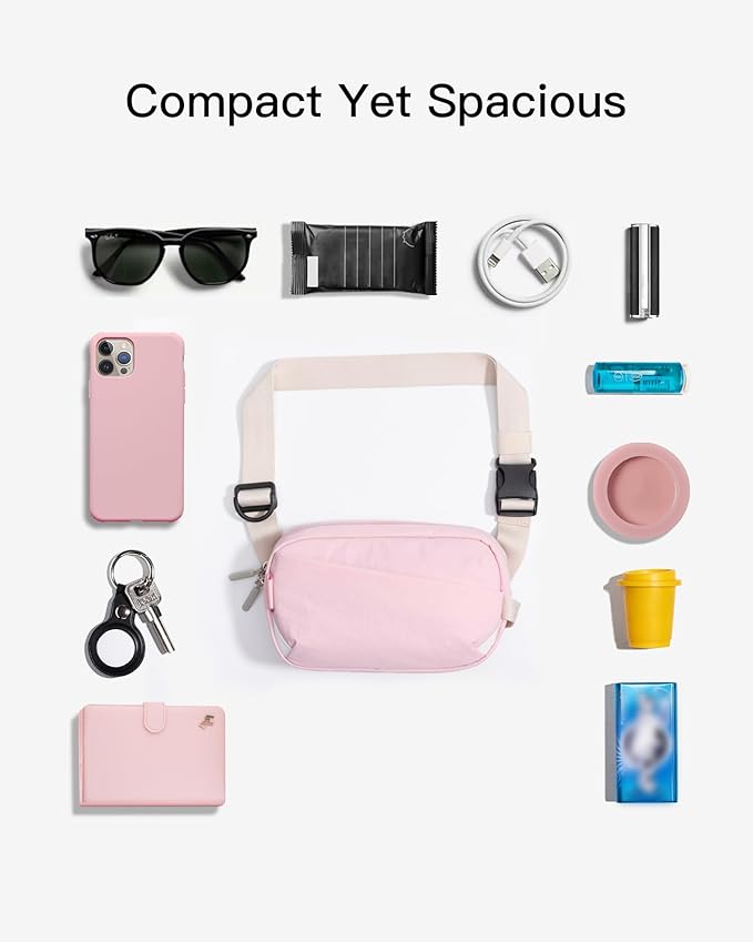 Inateck Sling Bag X-Mini, Durable Fanny Pack with RFID Blocking, Water-resistant Belt Waist Bag with Quick-adjust Strap, Stylish Waist Pack for Men, Women, Travel, Hiking, Cycling, Work, Sports, Pink