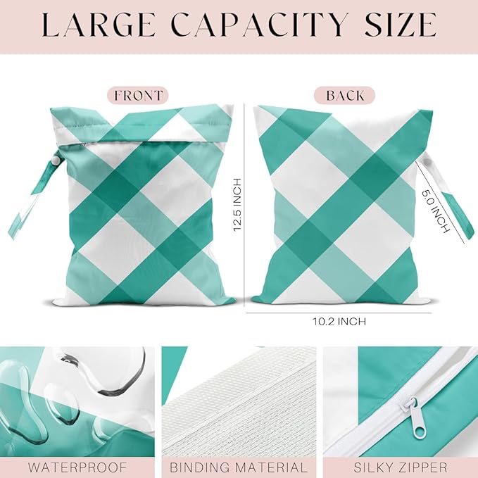 Wet Bag, 4Pcs Wet Dry Bag Set, Reusable Waterproof Bags with Preppy Plaid Prints for Women, Excellent for Beach Outings, Pool Sessions, Travel & Daily Storage