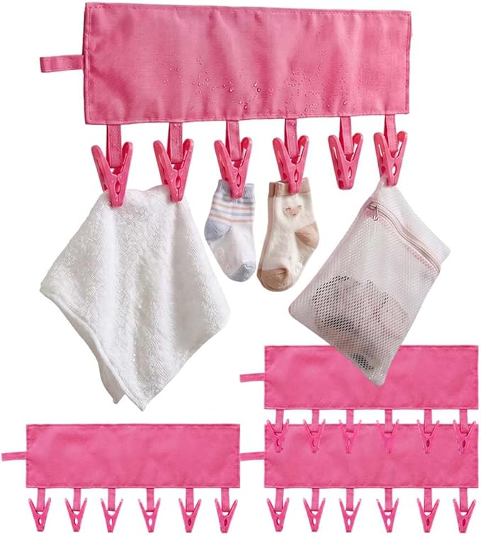 Foldable Travel Laundry Hanging Clip, 2026 New Lightweight Travel Hangers for Cruise and Hotel, Portable Folding Clothes Hanger with 6 Clips for Swimsuits Underwear Socks 3 Pack