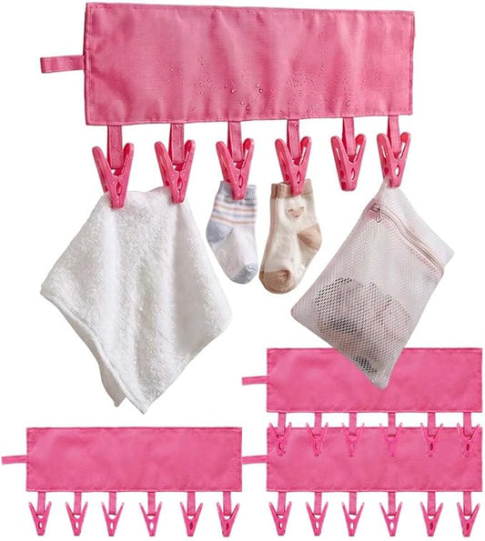 Foldable Travel Laundry Hanging Clip, 2026 New Lightweight Travel Hangers for Cruise and Hotel, Portable Folding Clothes Hanger with 6 Clips for Swimsuits Underwear Socks 3 Pack