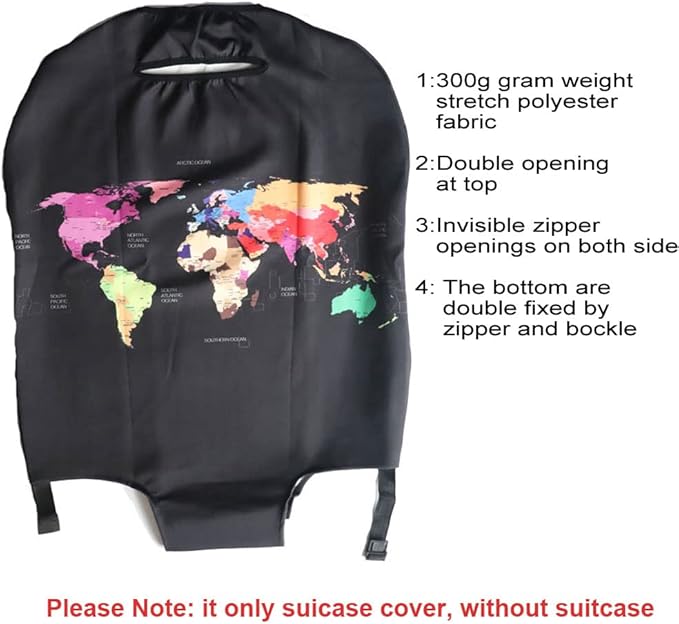 MosaiRudo Thicker Luggage Cover Elastic Suitcase Cover Protector Fits 18-32 Inch Suitcase Travel Accessories (World Map, 26inch)