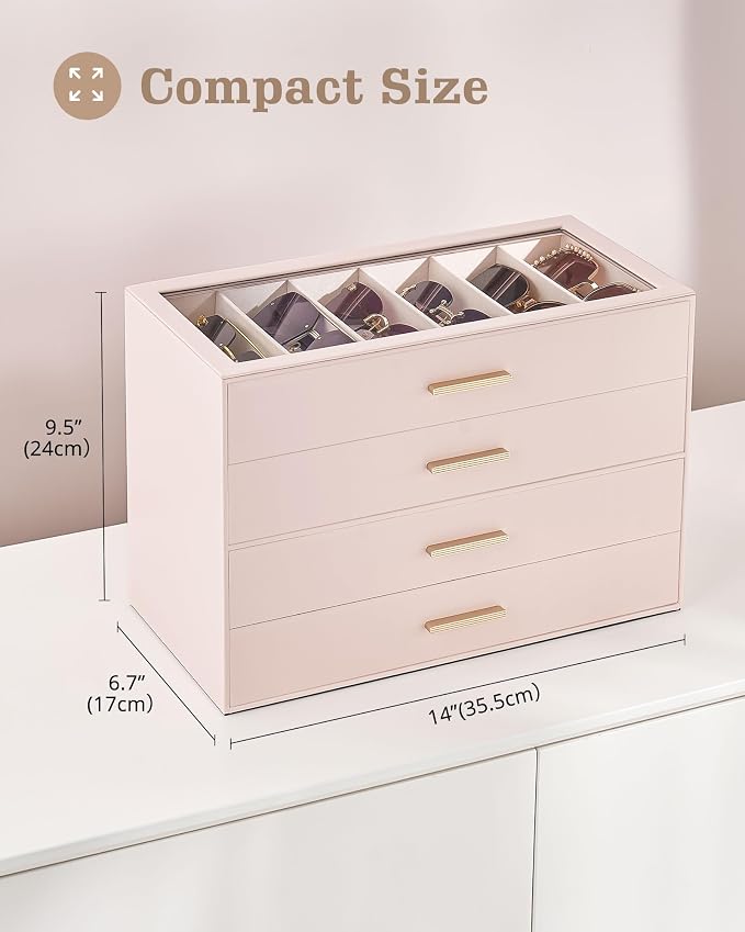 Lolalet Sunglasses Storage Box for Women, Eyewear Eye Glass Organizer with Clear Top Display Holder Case