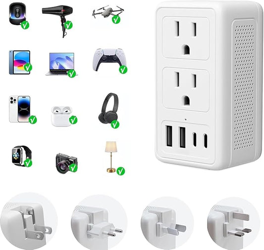 2000W 220V to 110V Voltage Converter US to Europe for Hair Dryer, Converter for European Travel, International Universal Travel Adapter with Type C A G I (White)