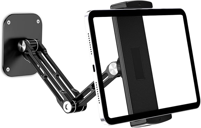 Tablet Wall Mount Holder, Aluminium Extendable iPad Wall Holder, with 360°Rotating Base Adjustable and Foldable for iPad Pro Air Mini, Galaxy Tab, All 4.7-13" Phones and Tablets