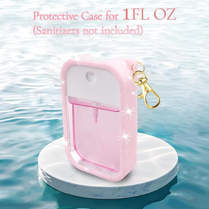 TERPINK Silicone Case Compatible with Touchland Hand Sanitizer Spray, Protective Case with Keychain for Power Mist and Glow Mist 1 fl oz, Hand Sanitizer Spray Accessory (Glitter Sequin Pink)