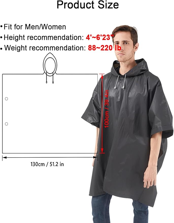 Rain Ponchos for Adults, 2 Pack Raincoats Jacket Reusbale with Drawstring Hood Sleeves for Women Men