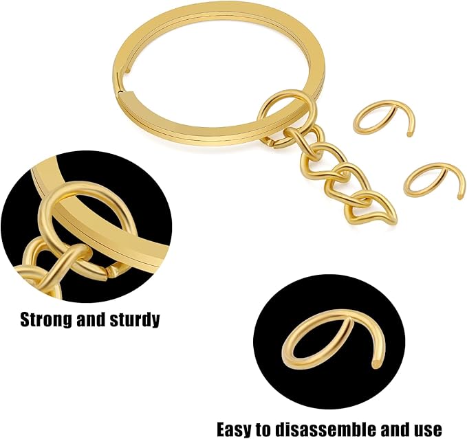 10Pcs Keychain Key Ring with Chain Bulk Split Key Chain,1.1 Inch Key Chains Parts with Open Jump Ring Connector for Jewelry Making Crafts (Gold)