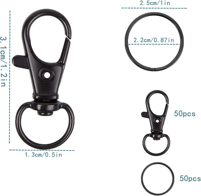 HXSEMAYIG Keychain Hooks with Key Rings, Metal Swivel Lobster Claw Clasps, for Keychain Clip Lanyard, Jewelry Making, Crafts (Gun Black)