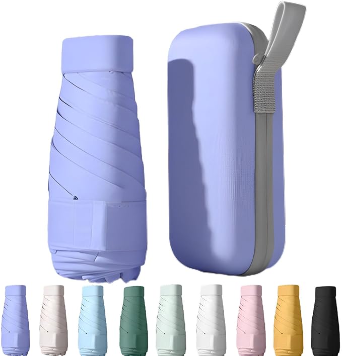 UPF50+ Mini Travel Sun Umbrella for Purse With Case,Small Compact UV Umbrella Protection Sun,Lightweight Portable Parasol Windproof for Women Men Kids