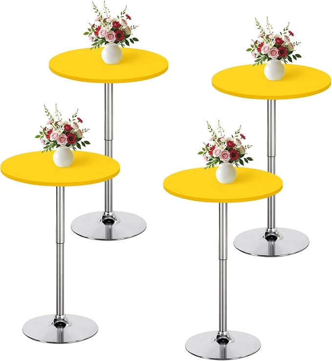 Wolkemer 4 Pack 2 Foot Yellow Fitted Tablecloth 24 Inch Round Elastic Edges Table Cloth, Spandex Stretch Table Cover with Machine Washable Fabric for Wedding Party Picnic Dining Indoor Outdoor