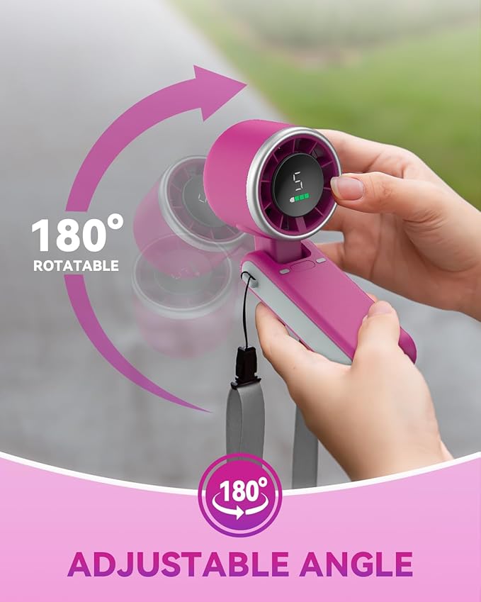 PlayHot Portable Handheld Turbo Fan, 5-Speed Personal Fan, USB-C Rechargeable Fan Up to 12 Hours, 3 IN 1 Hand Fan with Air Turbo Tech Cooling, Travel Fan for Cruise, Beach, Gifts for Women (Magenta)