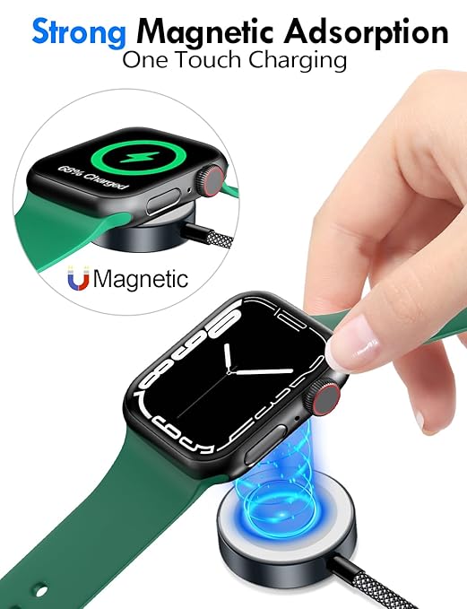 Travel Essentials for Apple Watch Charger,iPhone Charger,3 in 2 Type C/Lightning/Magnetic Travel Charging Cable,Portable Multi Charging Cable for Apple Watch, iPhone 17‑11,Samsung S26,Car,iPad-6FT