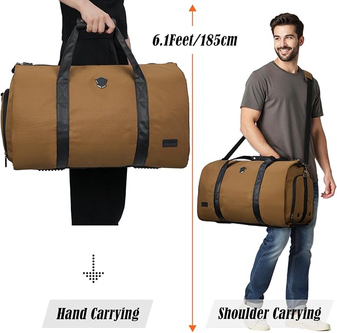 WELKINLAND 2-Suit Garment Duffle Bags for Travel Men, 60L-Large Carry on Garment Duffel Bag, Convertible Garment Duffel Bag w/Shoe Compartment, Foldable Garment Bags for Hanging Clothes Travel