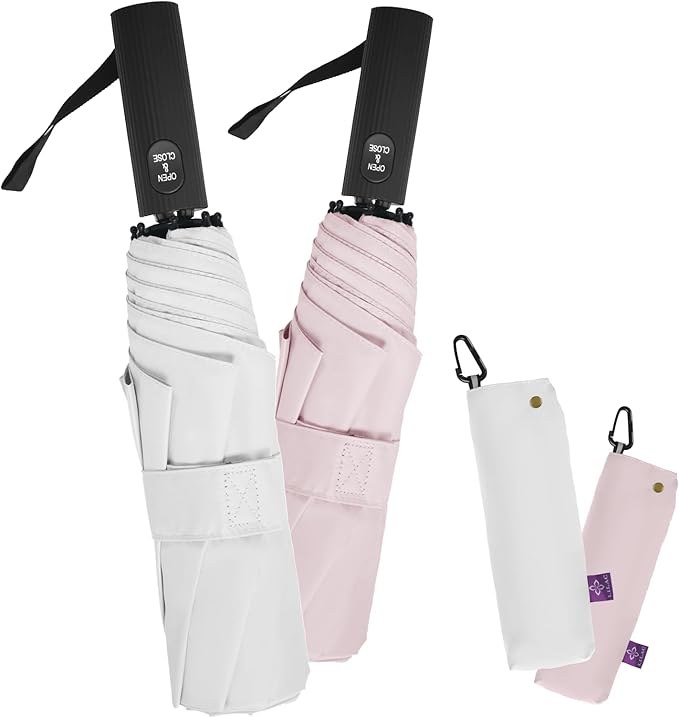 Windproof Travel Umbrella for Rain - 43" Compact Folding Umbrella, Reinforced Strong Frame, Lightweight Portable Parasol with UPF 100+ UV Sun Protection, Cruise Ship Essentials