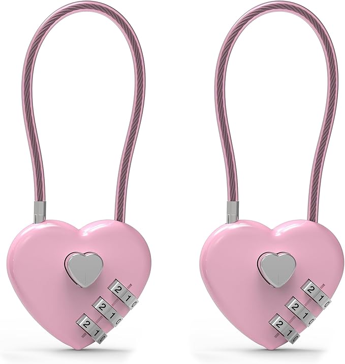 Small Combination Lock for Locker, Cable Lock with Code, Pink Padlock Combination, for Luggage, Suitcase, Gym Locker, Backpack Zipper, Cabinet, Box, Fence Gate, Travel Safe, Outdoor Use