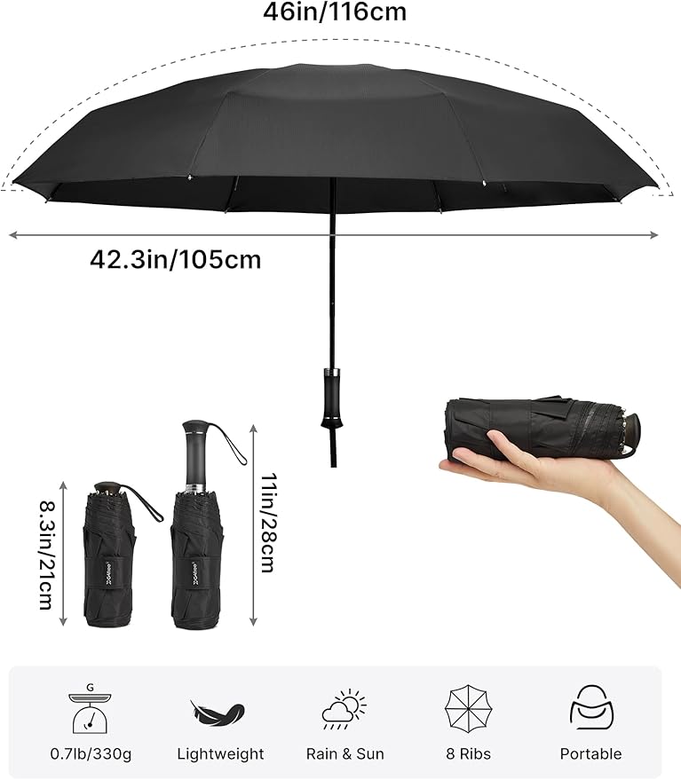 G4Free 46 Inch Mini Lightweight Travel Umbrella, Portable Super Slim Pocket Umbrella, Extendable Built-in Handle, UPF 50+ UV Protection, Compact size for Backpack & Purse