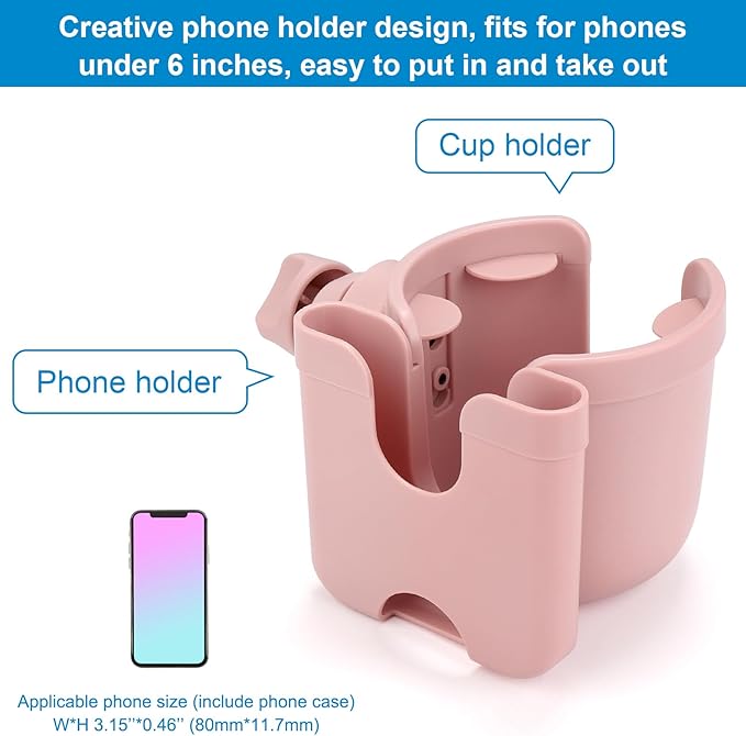 Accmor Stroller Cup Holder with Phone Holder, Bike Cup Holder, Universal Cup Holder for Uppababy Nuna Doona Strollers, 2-in-1 Cup Holder for Walker, Wheelchair, Scooter