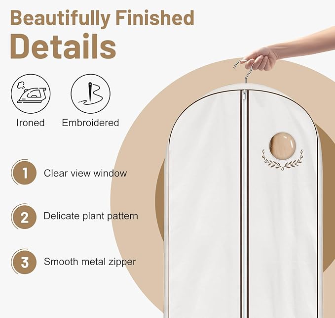 MISSLO 65" Cotton Garment Bag for Long Dress Breathable Fur Coat Storage Bag Women Dress Cover Luxury Garment Bags for Hanging Clothes Travel for Fur Coat, Jacket, Gown, Suit