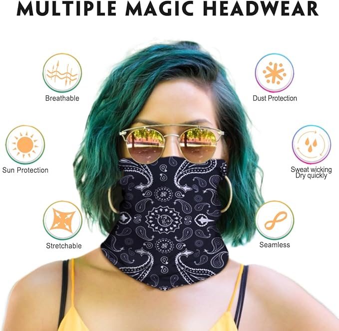 Neck Gaiter for Men Women Headwear Bandana Head Wrap Face Scarf Mask Cover Warmer Balaclava-Seamless & Versatile