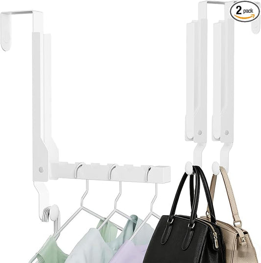 2 Pack Heavy Duty Over the Door Hanger, Compact Foldable Over Door Hook, Portable Compact Over Door Drying Rack for Laundry, Metal Over the Door Clothes Hanger, Rustproof & Waterproof (White)