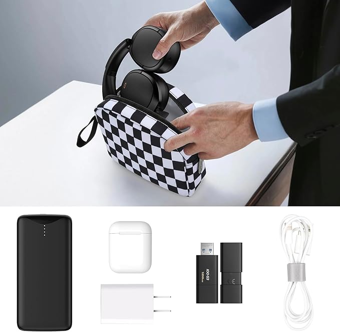 E-Tree Soft Headphone Case Bag for JBL Tune 510BT/520BT/500BT/720BT/Sony WH-CH520/510/720/710/BERIBES/SoundCore Q20/30/TOZO/KVIDIO/JLab/Bose, Travel Electronic Accessories Organizer (Checkered-Black)