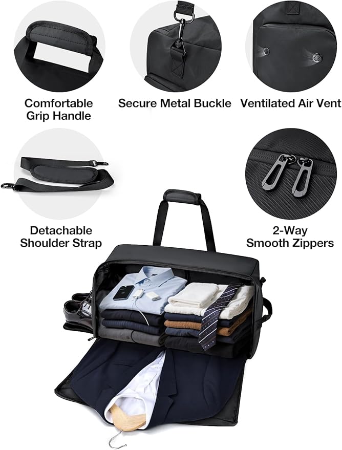 Noozion Garment Duffle Bag for Travel, 3-in-1 Convertible Carry On Suit Bag with Shoe Compartment, Lightweight Overnight Business Travel Bag for Men Women