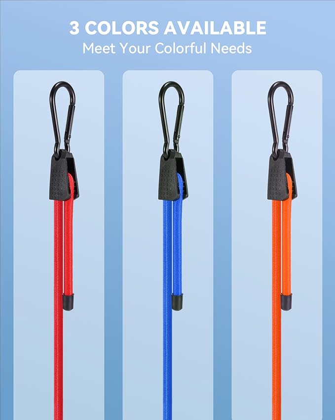 8 Pcs 60 Inch Adjustable Carabiner Bungee Cords with Hooks, Easy to Adjust from 7" to 60", Red Bungee Straps with UV-Resistance & Superior Elasticity for Cargo, Bike, Luggage, Carts, Truck, etc