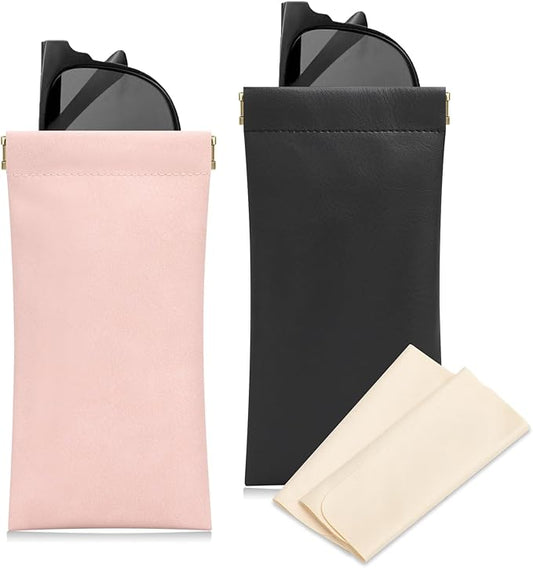 Sightor Sunglass Case, 2 Pcs Soft Eyeglass Cases for Women Portable Squeeze Top Leather Glasses Pouch