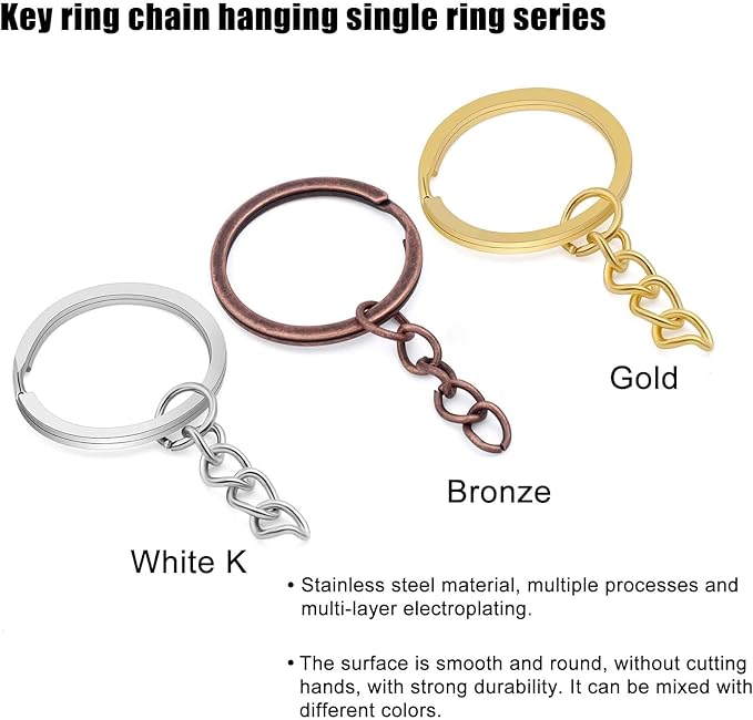 20Pcs Keychain Key Ring with Chain Bulk Split Key Chain，1.1 Inch Key Chains Parts with Open Jump Ring Connector for Jewelry Making Crafts (Bronze)