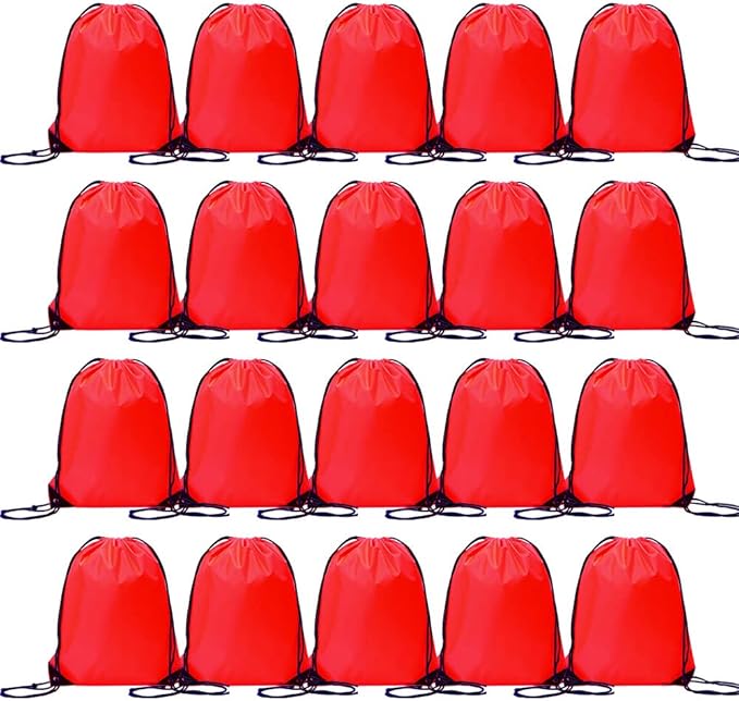CODOBON 20 Pcs Drawstring Backpack Bulk Draw String Bags Cinch Polyester Bag for Gym Sport, Red