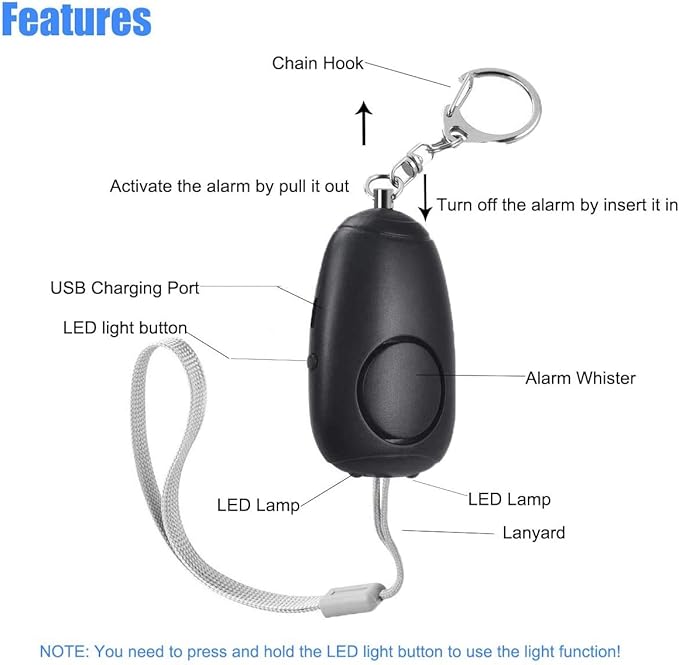 (Upgraded New Version) Safe Sound Personal Alarm, Rechargeable Emergency 130db Security Alarm Keychain Siren Song with 2 LED Lights, for Women, Men, Children, Elderly (3 Pack), Black